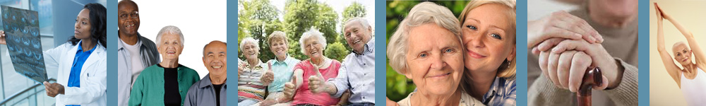 Health professional and various elderly people in the header photo collage