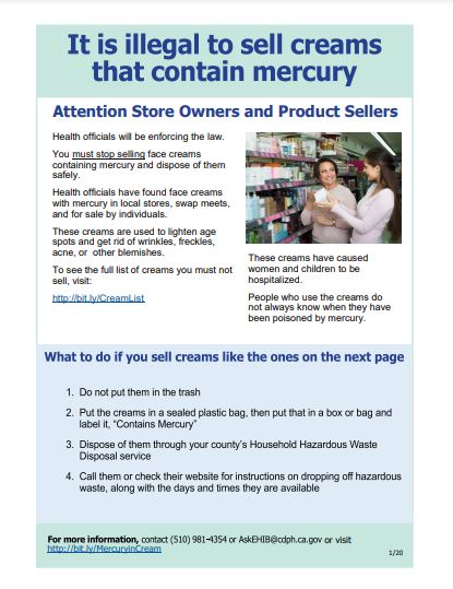 It Is Illegal to Sell Creams that Contain Mercury Factsheet