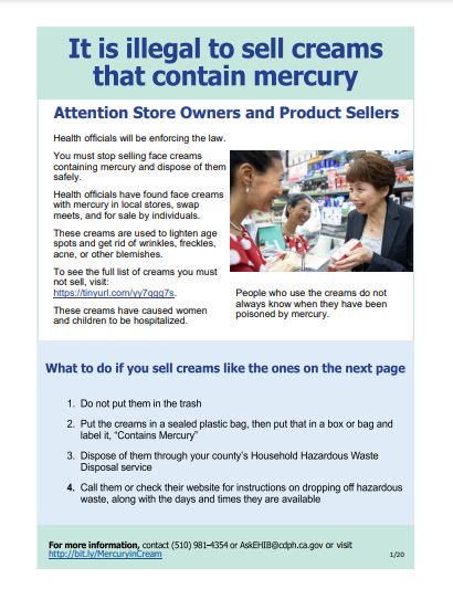 It Is Illegal to Sell Creams that Contain Mercury Factsheet