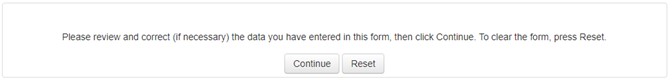 Image asking you to click Continue if the information is correct or Reset if it is not.