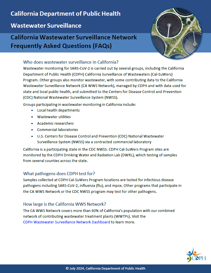 california wastewater surveillance network frequently asked questions document screenshot