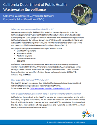california wastewater surveillance network frequently asked questions document screenshot