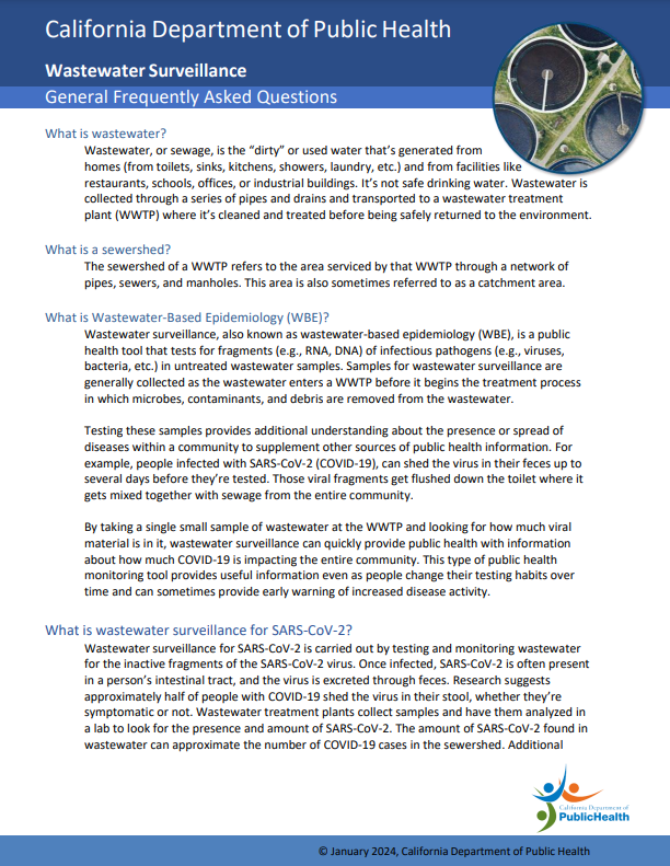 general wastewater surveillance FAQs document screenshot