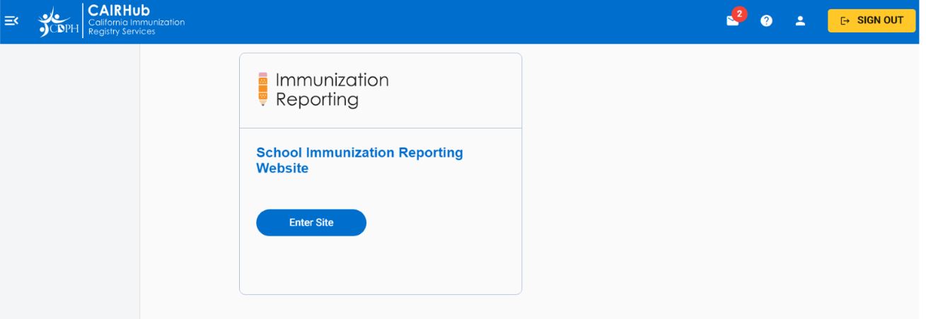 Immunization Reporting Enter Site Window